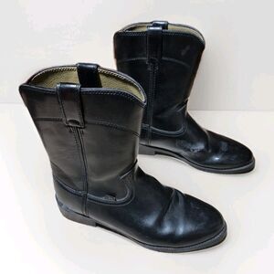 Justin Basics JB3000 Men's Black Leather Roper Western Cowboy Boots Size 10D